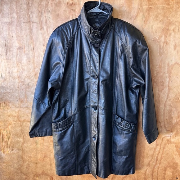 Pelle Vintage Black Leather Longline Button Down Jacket Coat - Picture 12 of 12